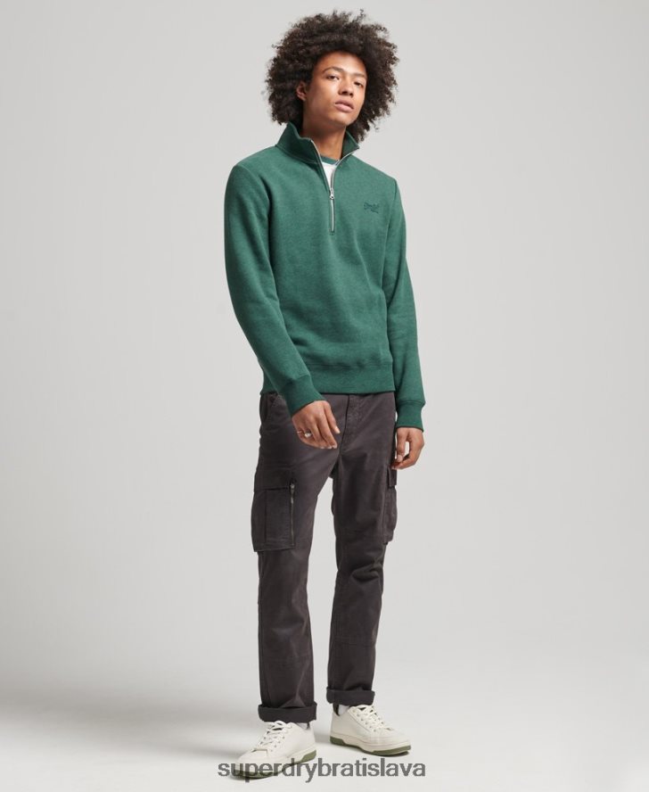 Superdry muži mikina s logom s polovičným zipsom z organickej bavlny 6B4ZTR5130 oblečenie zelená