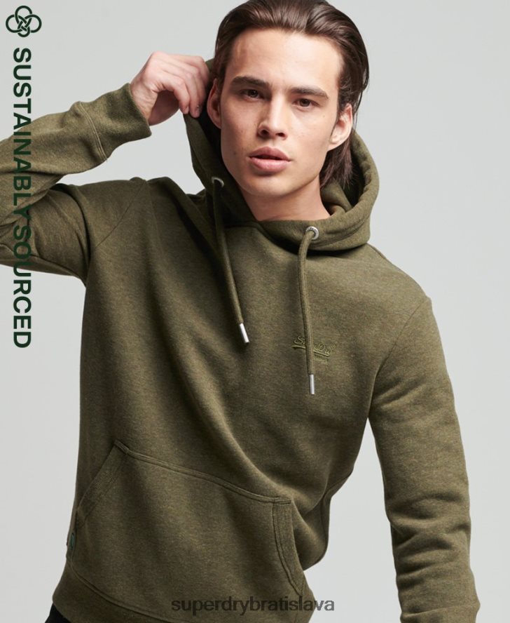 Superdry muži mikina s vyšívaným vintage logom z organickej bavlny 6B4ZTR809 oblečenie kaki