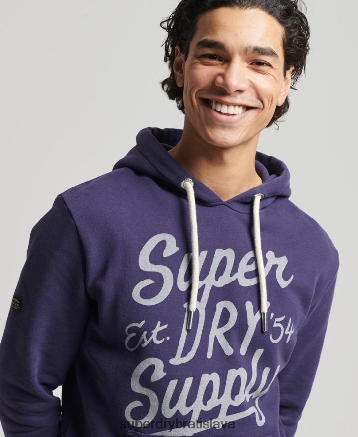 Superdry muži mikina v štýle vintage skriptu 6B4ZTR882 oblečenie námorníctvo