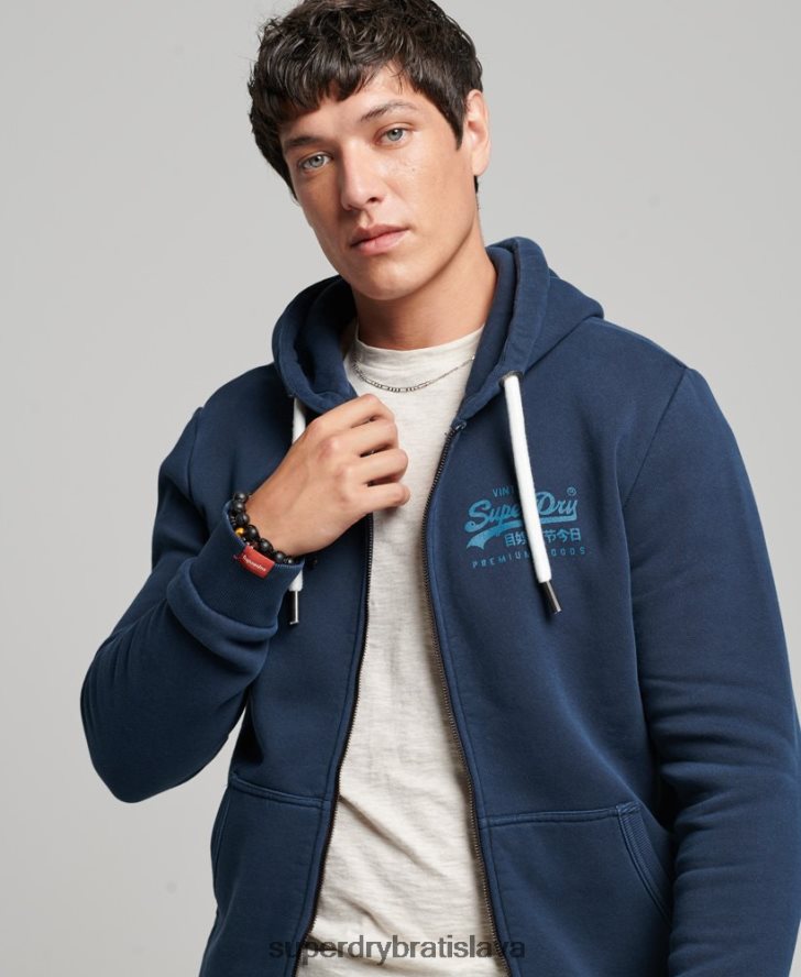 Superdry muži neónová mikina na zips s vintage logom 6B4ZTR456 oblečenie námorníctvo