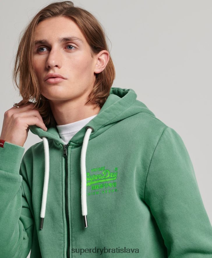 Superdry muži neónová mikina na zips s vintage logom 6B4ZTR462 oblečenie zelená
