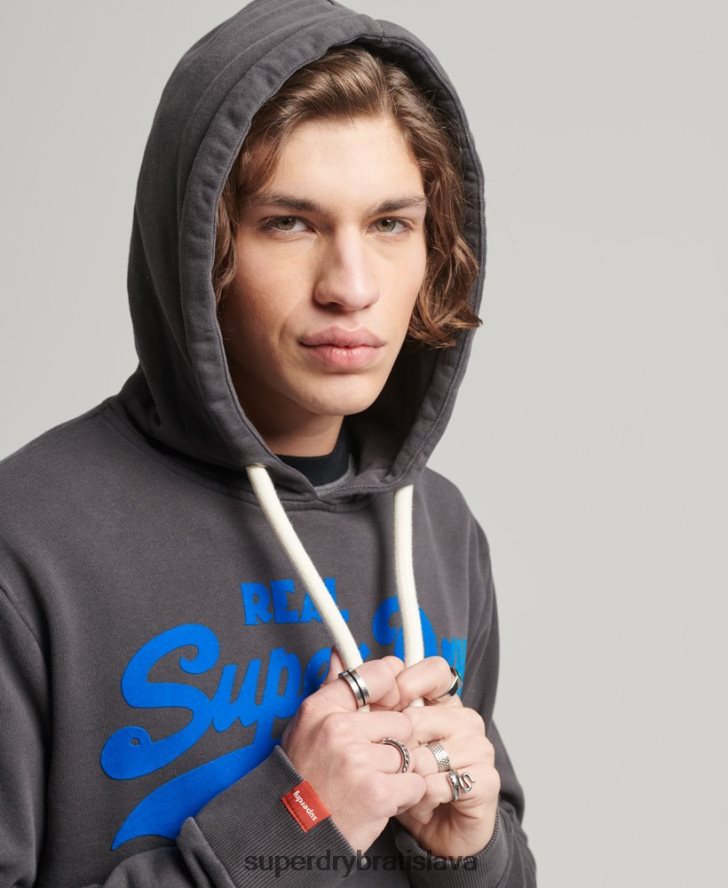 Superdry muži neónová mikina s vintage logom 6B4ZTR544 oblečenie tmavošedý