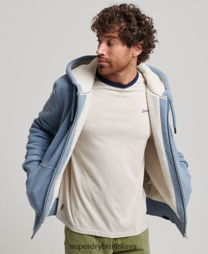 Superdry muži nevyhnutná mikina na zips s podšívkou Borg 6B4ZTR4988 oblečenie svetlo modrá