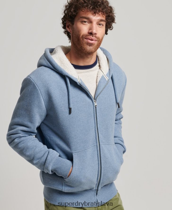 Superdry muži nevyhnutná mikina na zips s podšívkou Borg 6B4ZTR4988 oblečenie svetlo modrá