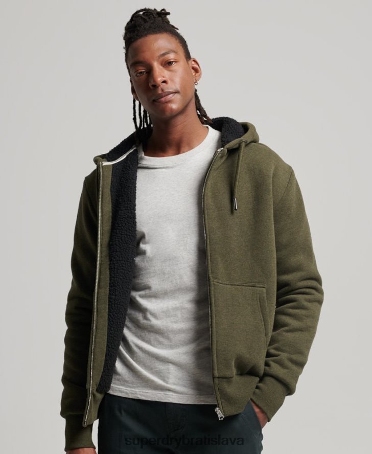 Superdry muži nevyhnutná mikina na zips s podšívkou Borg 6B4ZTR4990 oblečenie kaki