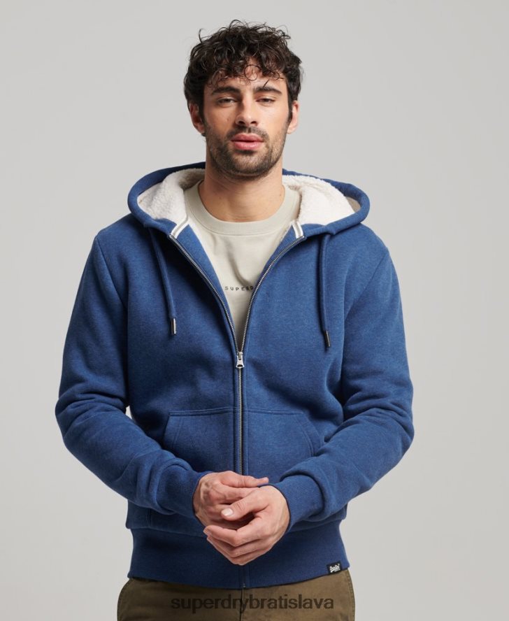 Superdry muži nevyhnutná mikina na zips s podšívkou Borg 6B4ZTR5110 oblečenie Modrá