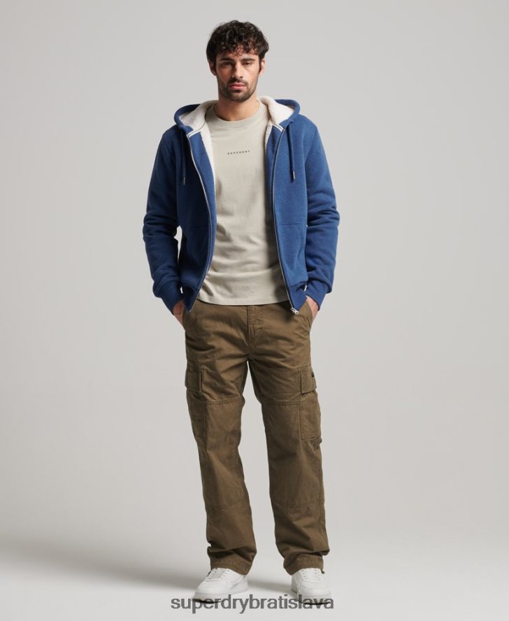 Superdry muži nevyhnutná mikina na zips s podšívkou Borg 6B4ZTR5110 oblečenie Modrá