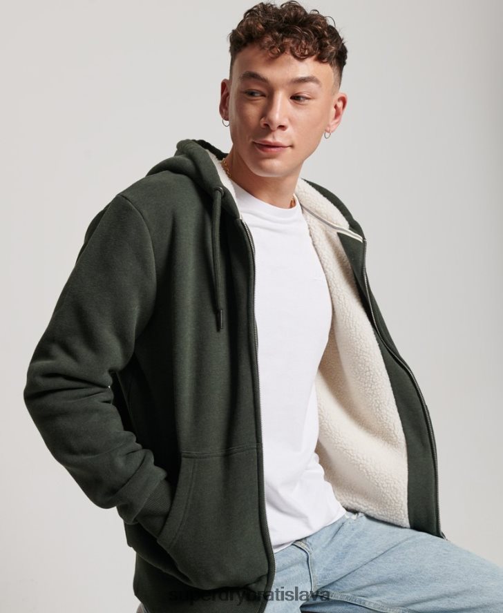 Superdry muži nevyhnutná mikina na zips s podšívkou Borg 6B4ZTR5204 oblečenie zelená