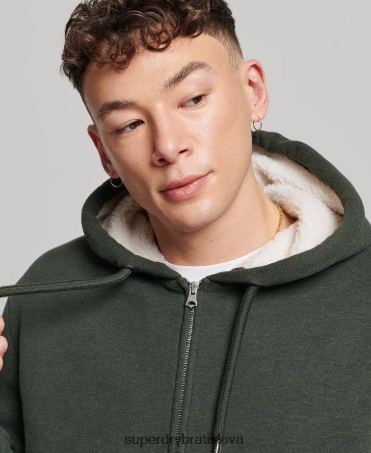 Superdry muži nevyhnutná mikina na zips s podšívkou Borg 6B4ZTR5204 oblečenie zelená