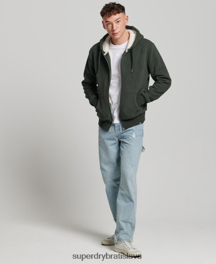 Superdry muži nevyhnutná mikina na zips s podšívkou Borg 6B4ZTR5204 oblečenie zelená