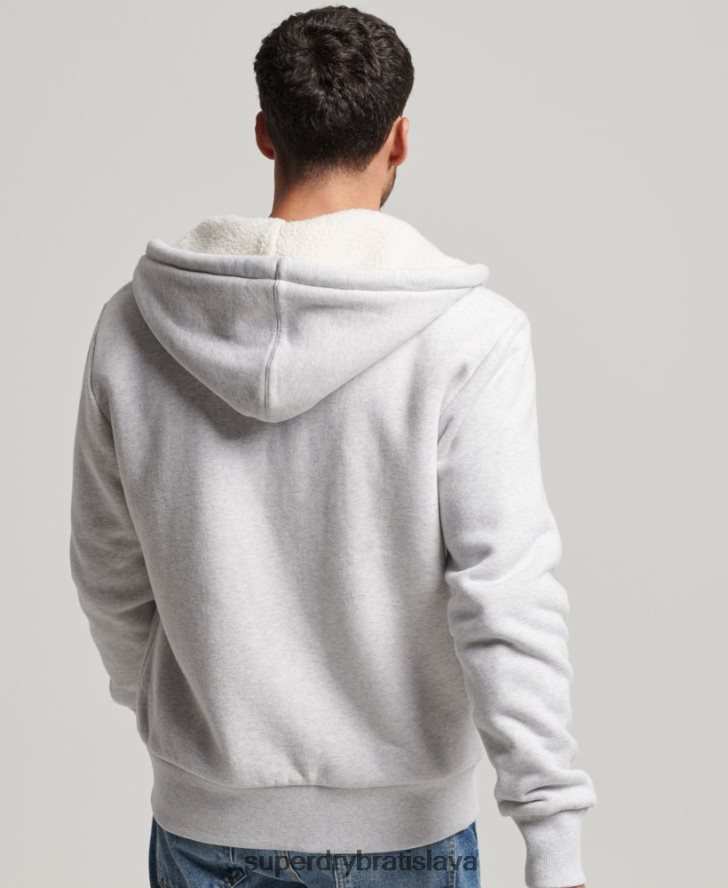 Superdry muži nevyhnutná mikina na zips s podšívkou Borg 6B4ZTR534 oblečenie svetlo šedá