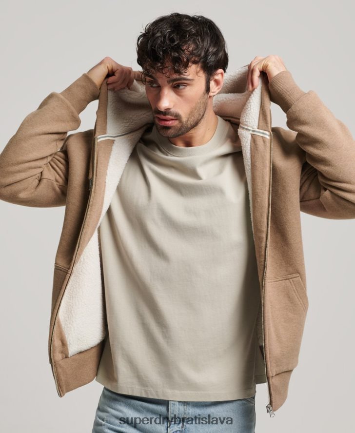 Superdry muži nevyhnutná mikina na zips s podšívkou Borg 6B4ZTR538 oblečenie hnedá