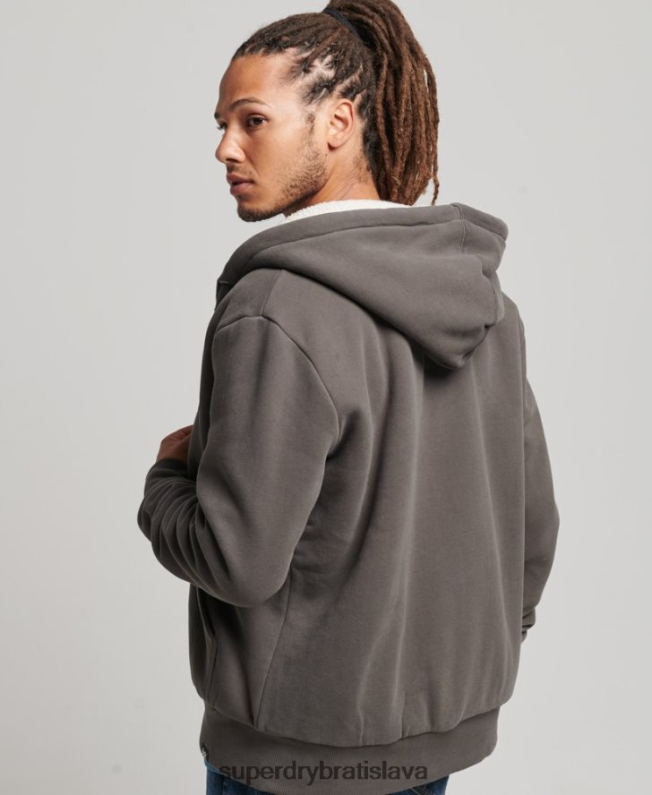 Superdry muži nevyhnutná mikina na zips s podšívkou Borg 6B4ZTR618 oblečenie tmavošedý