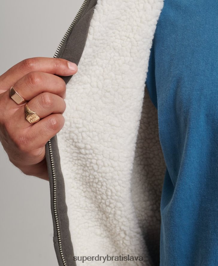 Superdry muži nevyhnutná mikina na zips s podšívkou Borg 6B4ZTR618 oblečenie tmavošedý