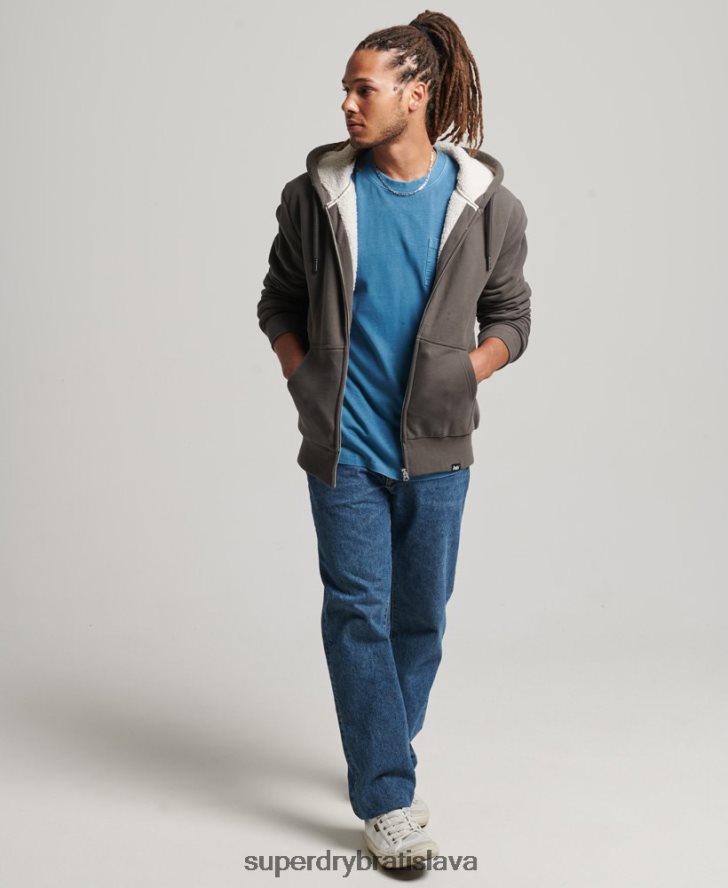 Superdry muži nevyhnutná mikina na zips s podšívkou Borg 6B4ZTR618 oblečenie tmavošedý
