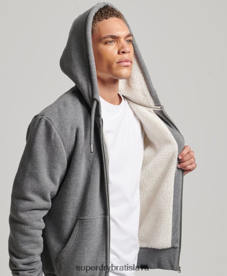 Superdry muži nevyhnutná mikina na zips s podšívkou Borg 6B4ZTR680 oblečenie sivá