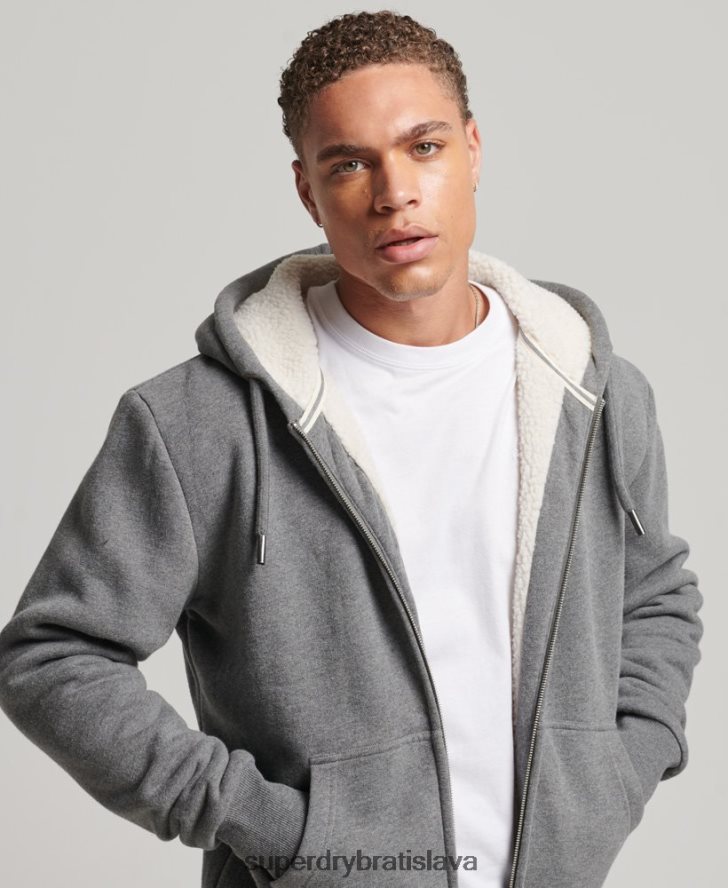Superdry muži nevyhnutná mikina na zips s podšívkou Borg 6B4ZTR680 oblečenie sivá