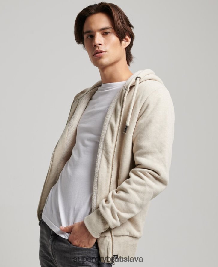 Superdry muži nevyhnutná mikina na zips s podšívkou Borg 6B4ZTR878 oblečenie krém