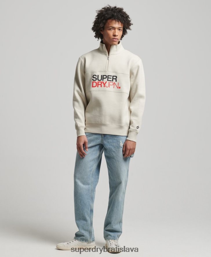Superdry muži športová mikina na polovičný zips 6B4ZTR726 oblečenie béžová