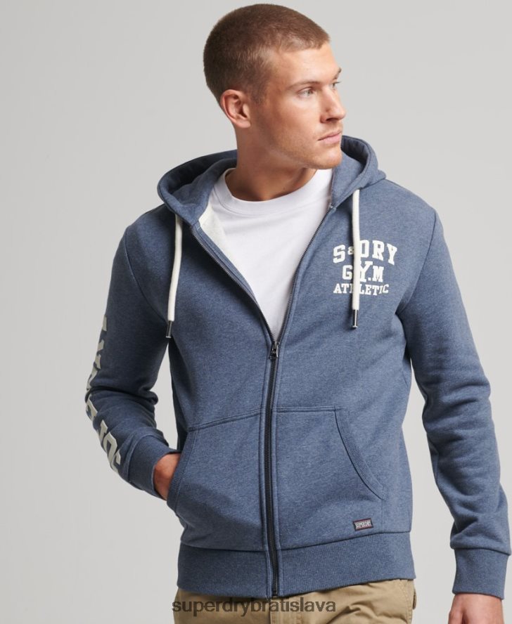 Superdry muži športová mikina na zips do posilňovne 6B4ZTR468 oblečenie námorníctvo