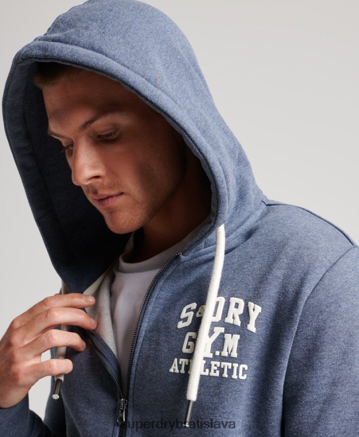 Superdry muži športová mikina na zips do posilňovne 6B4ZTR468 oblečenie námorníctvo