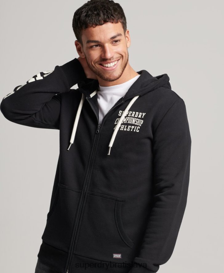 Superdry muži športová mikina na zips do posilňovne 6B4ZTR473 oblečenie čierna