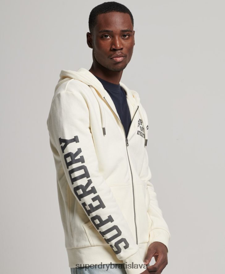 Superdry muži športová mikina na zips do posilňovne 6B4ZTR492 oblečenie krém