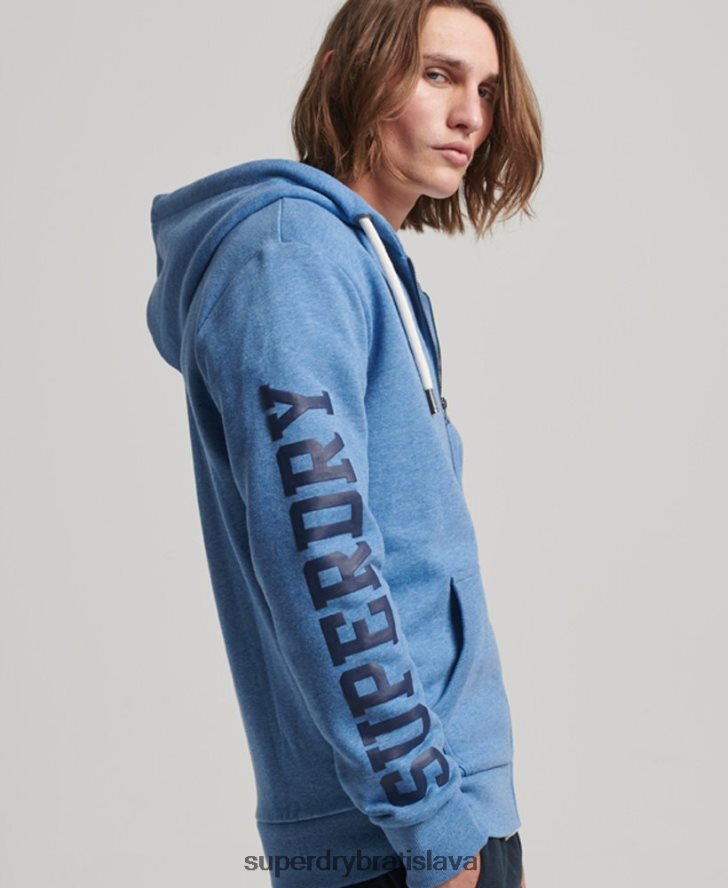 Superdry muži športová mikina na zips do posilňovne 6B4ZTR511 oblečenie Modrá