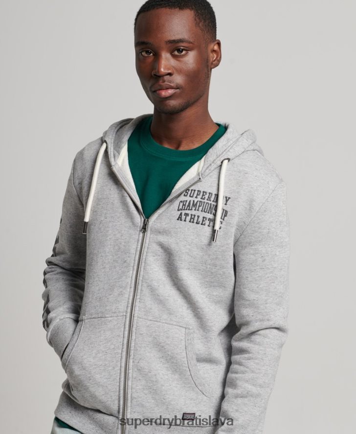 Superdry muži športová mikina na zips do posilňovne 6B4ZTR633 oblečenie sivá