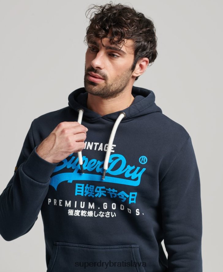 Superdry muži prémiová prefarbená mikina s vintage logom 6B4ZTR457 oblečenie námorníctvo