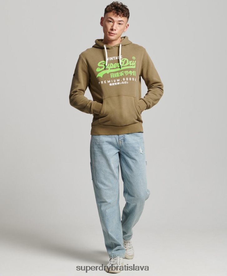 Superdry muži prémiová prefarbená mikina s vintage logom 6B4ZTR524 oblečenie kaki
