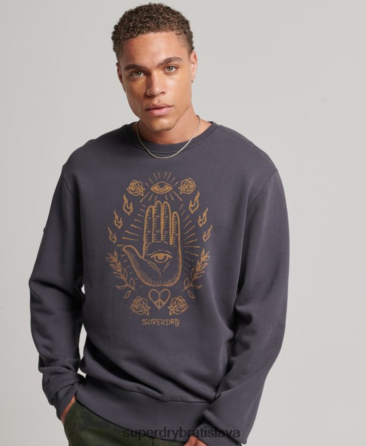 Superdry muži psych rock crew mikina 6B4ZTR5111 oblečenie tmavošedý