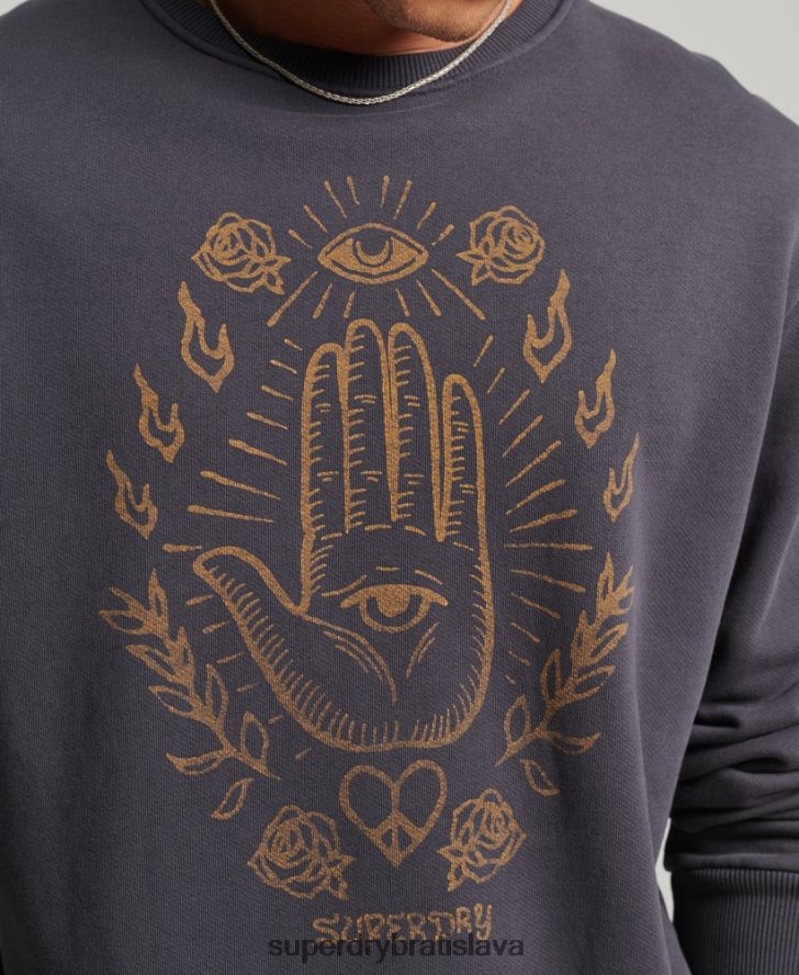 Superdry muži psych rock crew mikina 6B4ZTR5111 oblečenie tmavošedý
