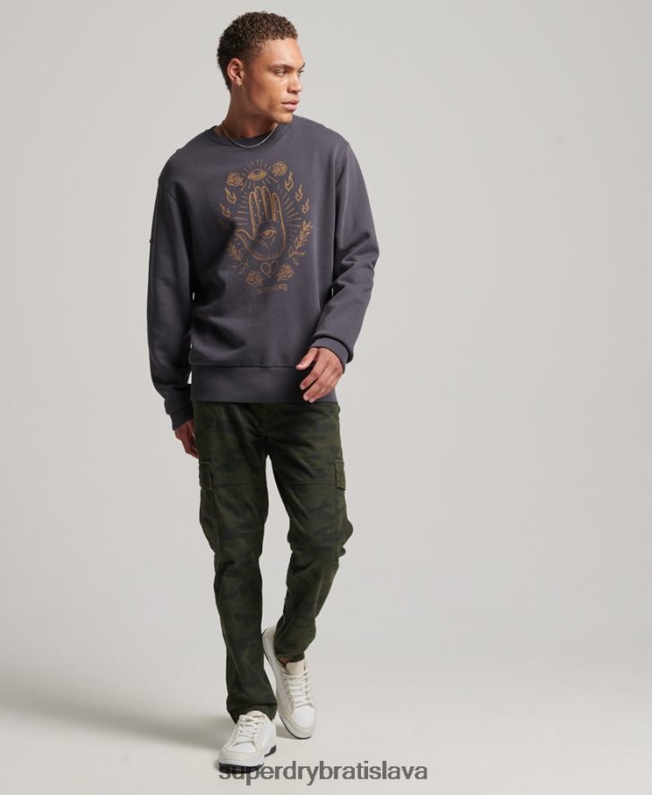 Superdry muži psych rock crew mikina 6B4ZTR5111 oblečenie tmavošedý