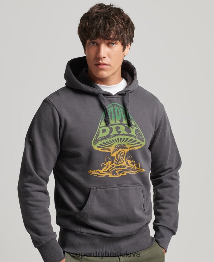 Superdry muži psych rock mikina s kapucňou 6B4ZTR514 oblečenie tmavošedý