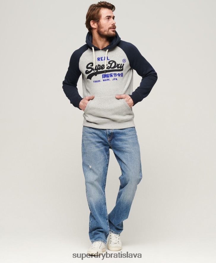 Superdry muži raglánová mikina s kapucňou s vintage logom z organickej bavlny 6B4ZTR479 oblečenie námorníctvo