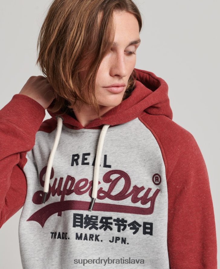 Superdry muži raglánová mikina s kapucňou s vintage logom z organickej bavlny 6B4ZTR486 oblečenie svetlo šedá
