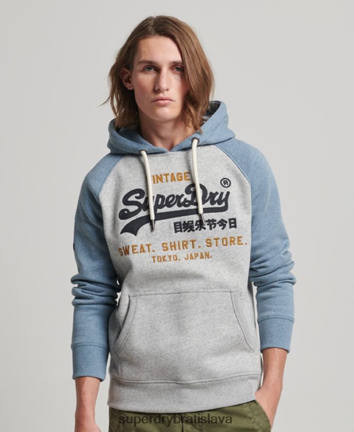 Superdry muži raglánová mikina s kapucňou s vintage logom z organickej bavlny 6B4ZTR812 oblečenie sivá