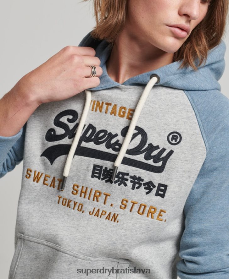 Superdry muži raglánová mikina s kapucňou s vintage logom z organickej bavlny 6B4ZTR812 oblečenie sivá
