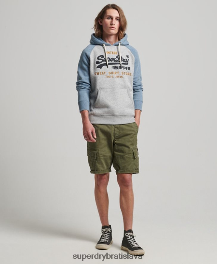 Superdry muži raglánová mikina s kapucňou s vintage logom z organickej bavlny 6B4ZTR812 oblečenie sivá