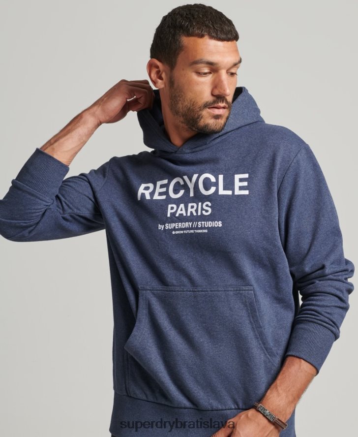 Superdry muži recyklovaná mestská mikina s kapucňou 6B4ZTR665 oblečenie Modrá
