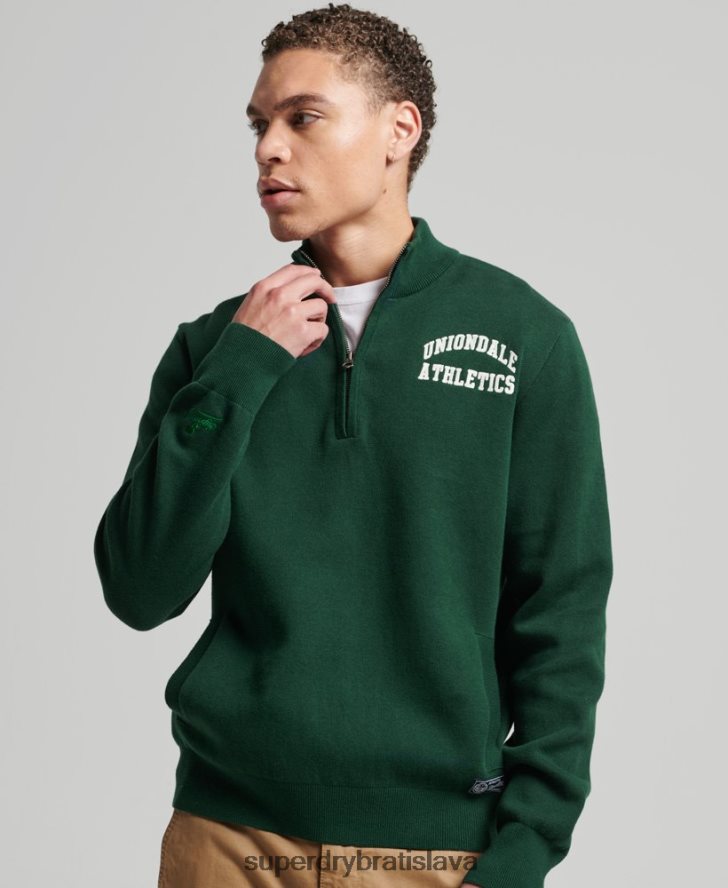 Superdry muži ročník univerzitnej mikiny henley 6B4ZTR561 oblečenie zelená