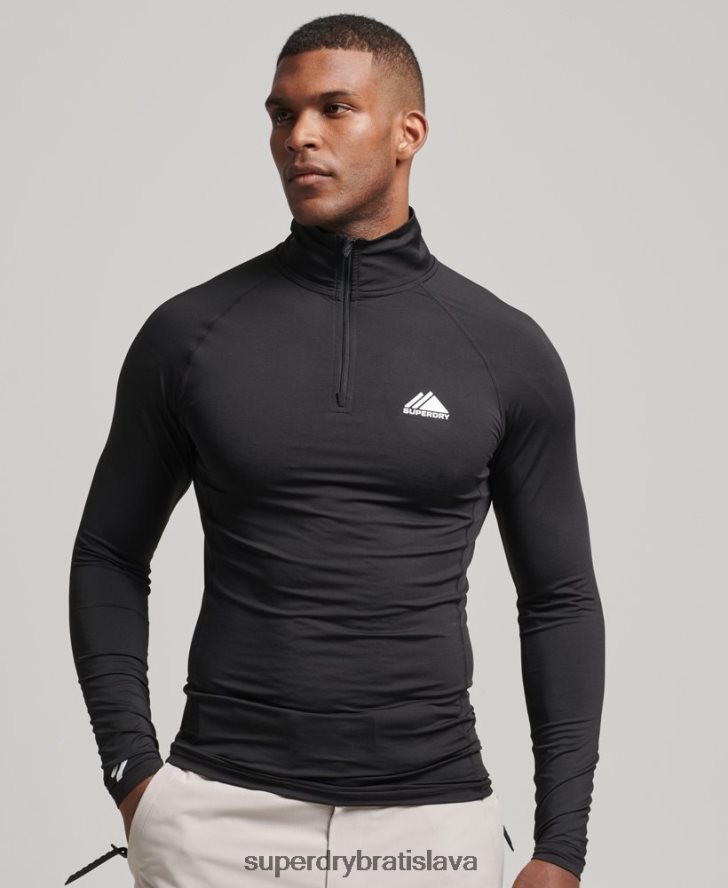 Superdry muži top základná vrstva s polovičným zipsom 6B4ZTR1373 oblečenie čierna
