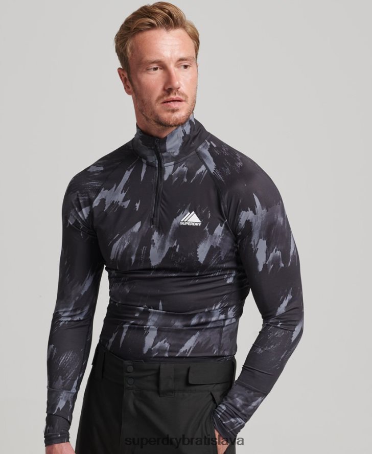 Superdry muži top základná vrstva s polovičným zipsom 6B4ZTR1387 oblečenie čierna