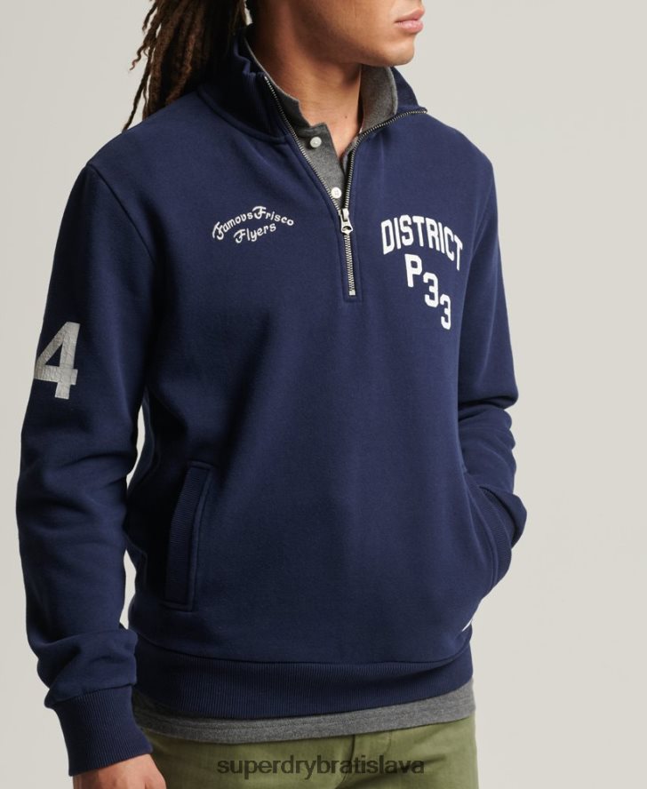 Superdry muži vintage atletická mikina henley 6B4ZTR886 oblečenie námorníctvo