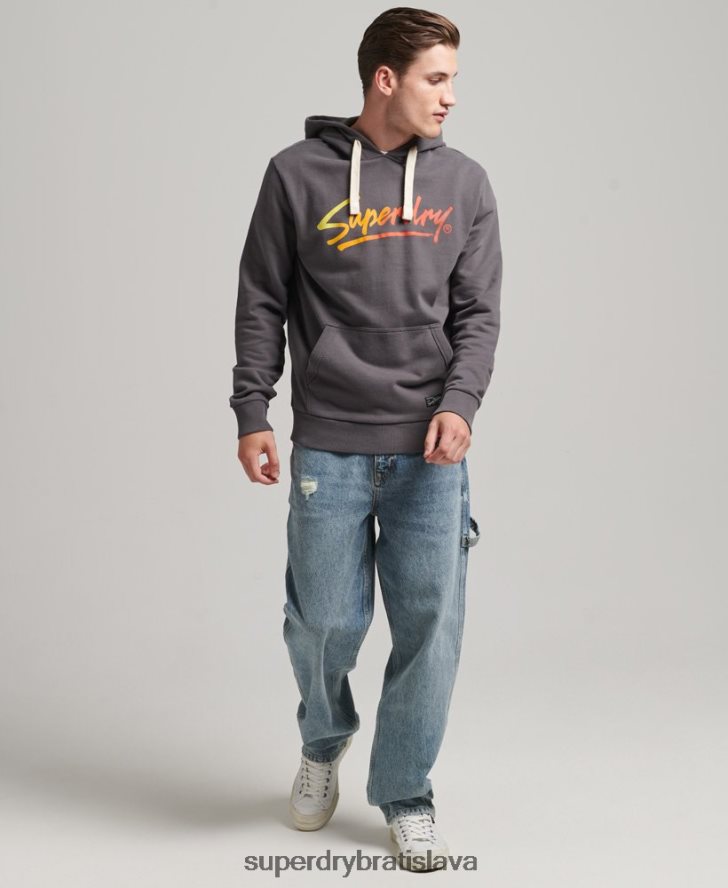 Superdry muži vintage downtown script nečesaná mikina s kapucňou 6B4ZTR817 oblečenie tmavošedý
