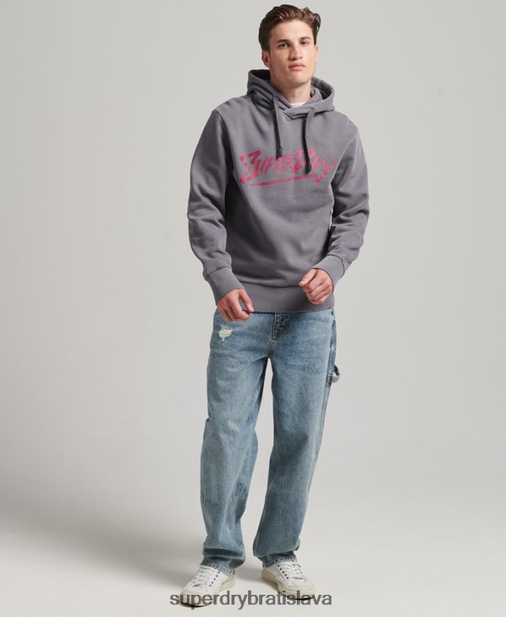 Superdry muži vintage indie mark mikina s kapucňou 6B4ZTR811 oblečenie tmavošedý