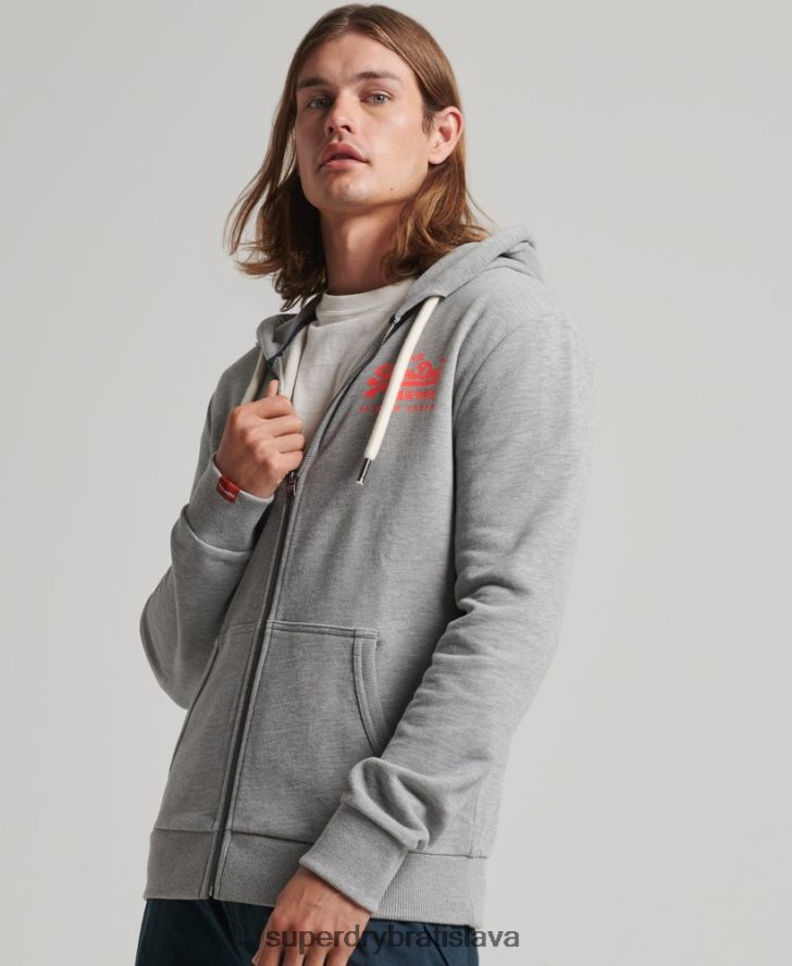 Superdry muži vintage logo nečesaná neónová mikina na zips 6B4ZTR539 oblečenie sivá