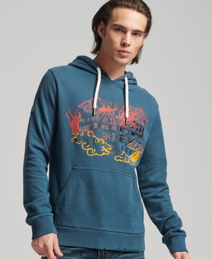 Superdry muži vintage logo nečesaná výpravná mikina s kapucňou 6B4ZTR859 oblečenie Modrá