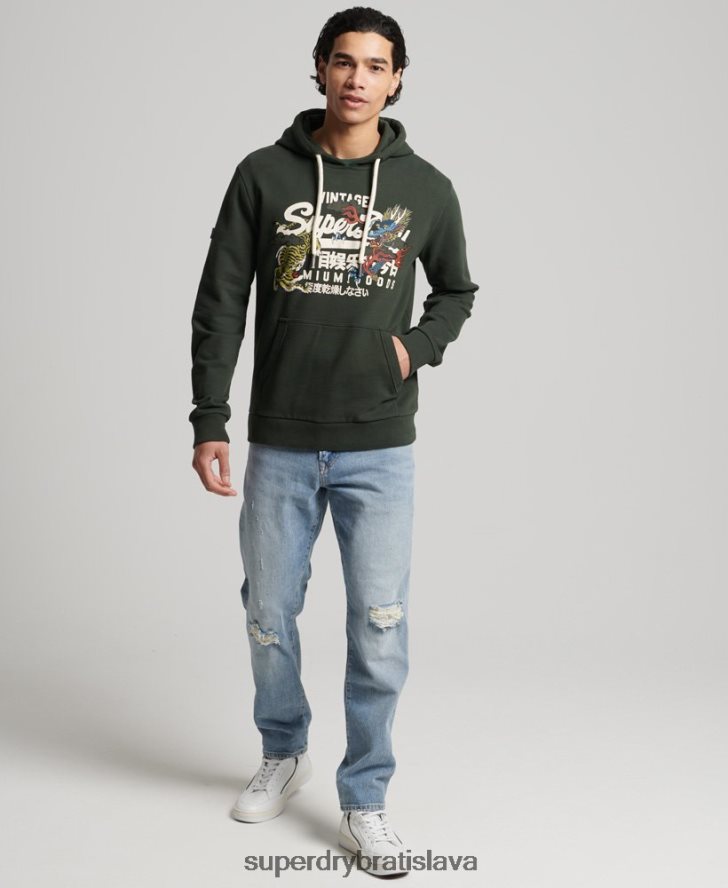 Superdry muži vintage logo nečesaná výpravná mikina s kapucňou 6B4ZTR884 oblečenie zelená